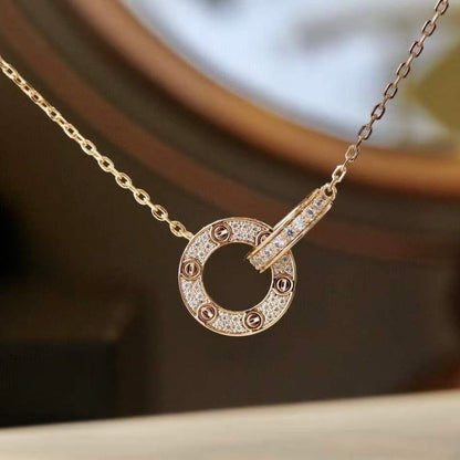 [✨Rose💎]LOVE 7.6MM NECKLACE ROSE GOLD AND SILVER  FULL DIAMOND
