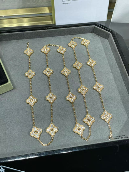 [✨Rose💎]CLOVER 20 MOTIFS FULL-DIAMOND NECKLACE