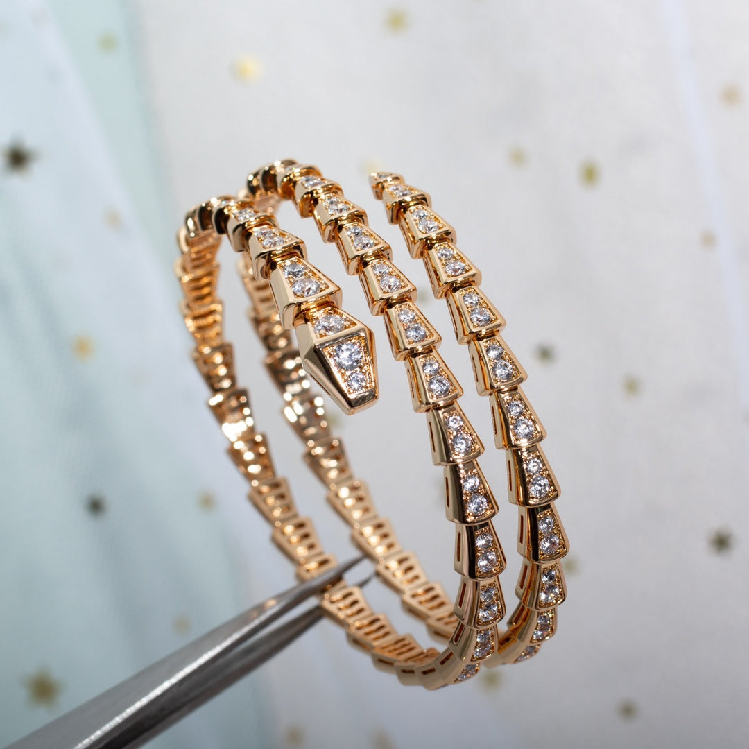 [✨Rose💎]SERPENTI BRACELET PINK GOLD DIAMOND DOUBLE ROW