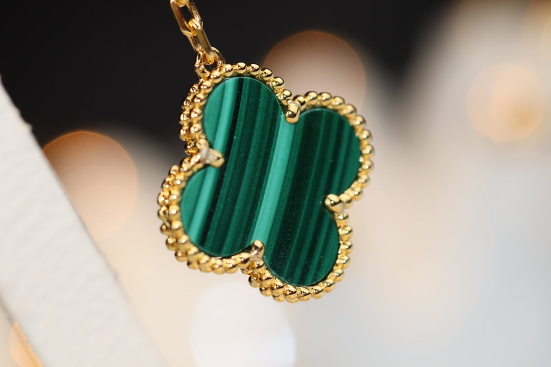 [✨Rose💎]CLOVER EARRINGS GOLD MALACHITE DIAMOND 3 MOTIF