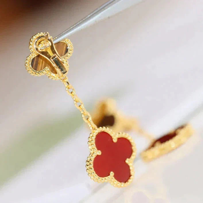 [✨Rose💎]CLOVER  2 MOTIF  TIGER EYE CARNELIAN EARRINGS