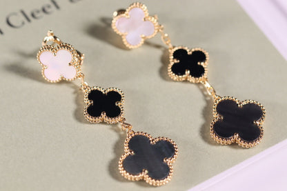 [✨Rose💎]CLOVER EARRINGS GOLD ONYX MOP 3 MOTIF