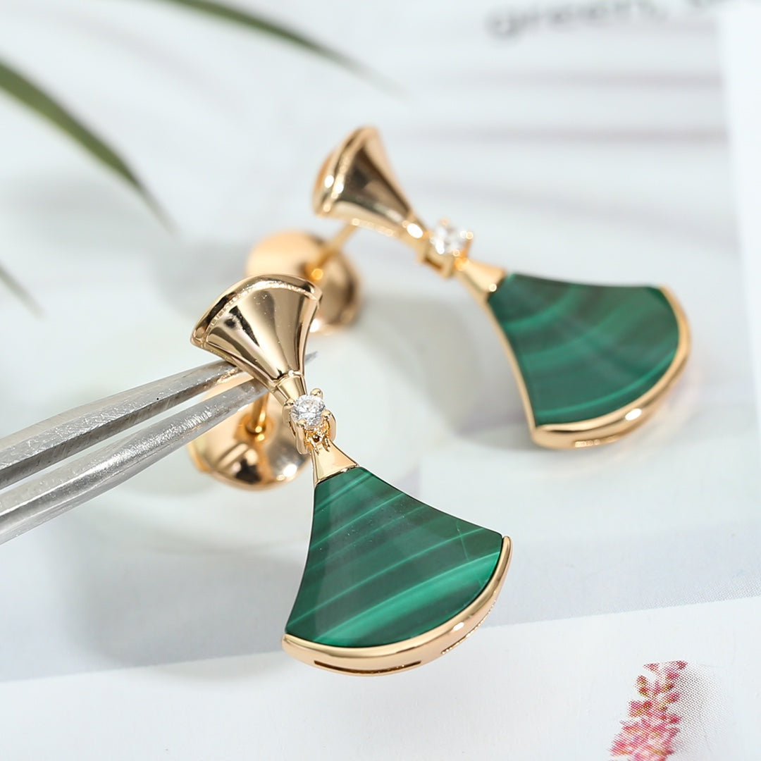 [✨Rose💎]DREAM MALACHITE PINK GOLD EARRINGS