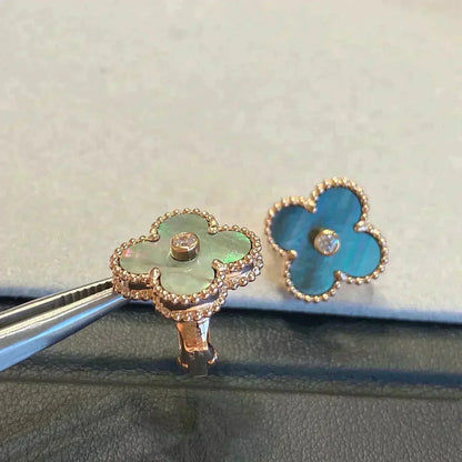 [✨Rose💎]CLOVER MEDIUM 1 MOTIFS GRAY MOP  DIAMOND EARRINGS