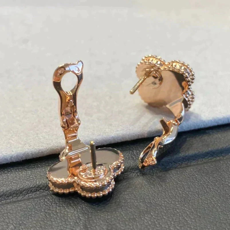 [✨Rose💎]CLOVER MEDIUM 1 MOTIFS GRAY MOP  DIAMOND EARRINGS