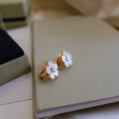 [✨Rose💎]LUCKY PINK GOLD WHITE MOP EARRINGS