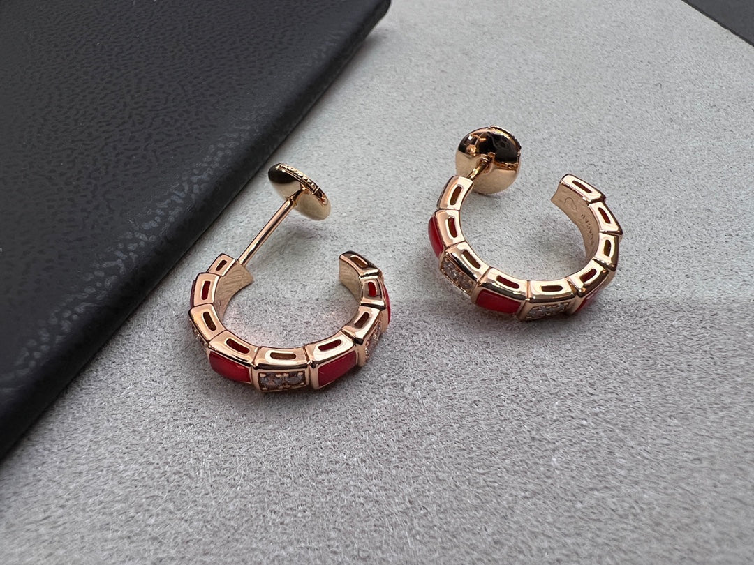 [✨Rose💎]SERPENTI CARNELIAN PINK GOLD EARRINGS