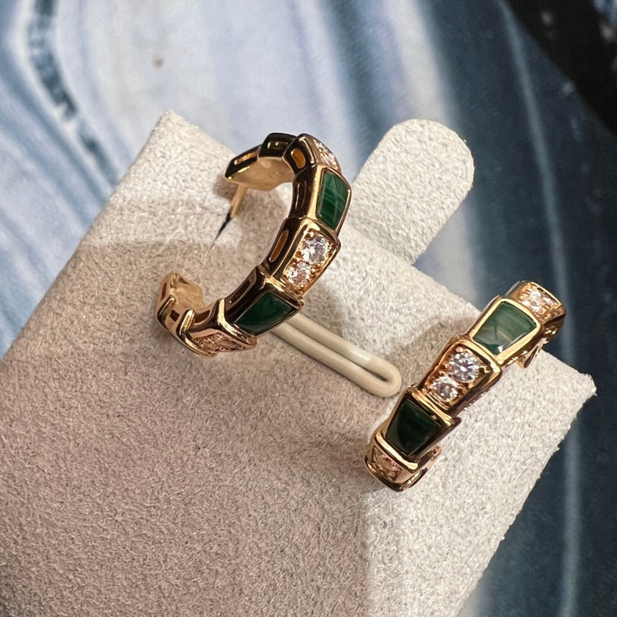 [✨Rose💎]SERPENTI MALACHITE PINK GOLD EARRINGS