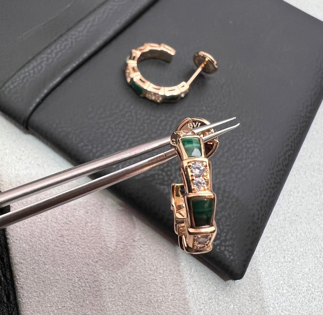 [✨Rose💎]SERPENTI MALACHITE PINK GOLD EARRINGS