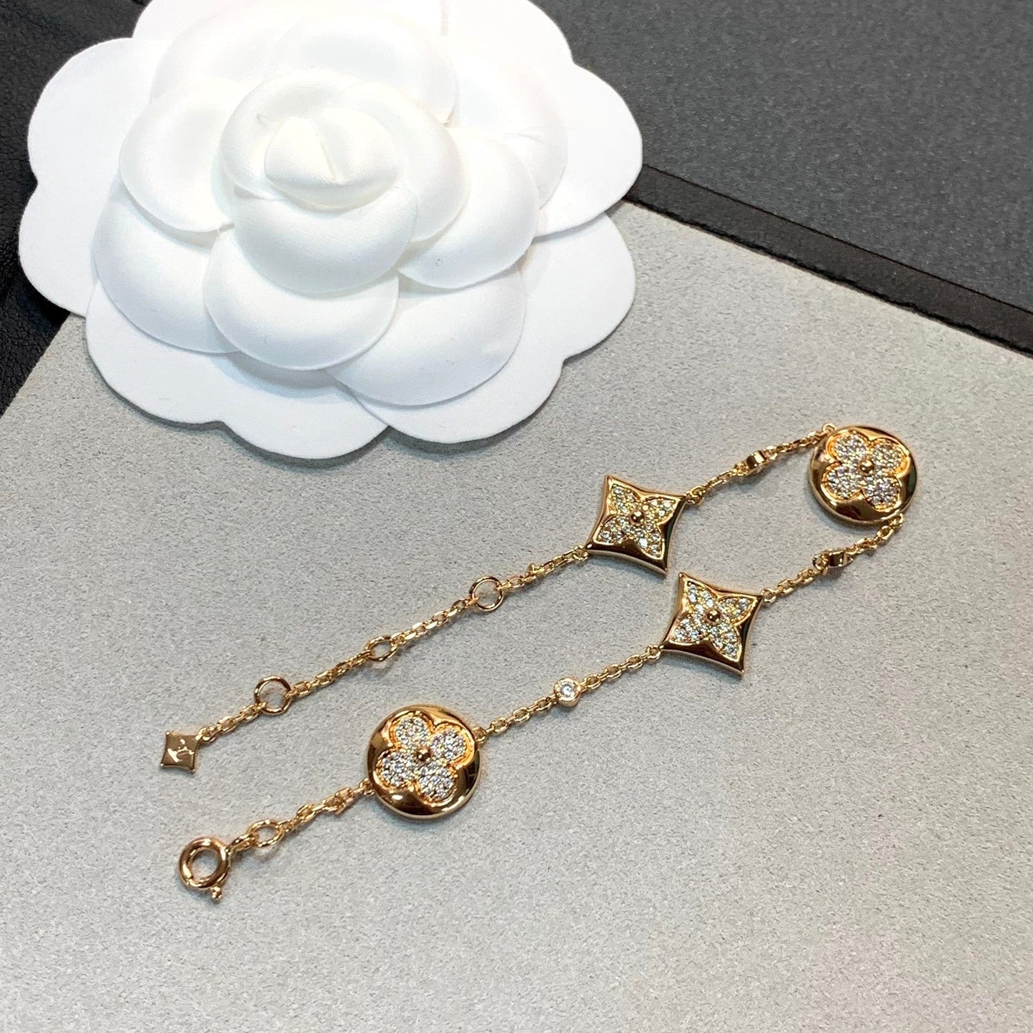 [✨Rose💎]STAR AND SUN 4 MOTIFS GOLD DIAMONDS BRACELET