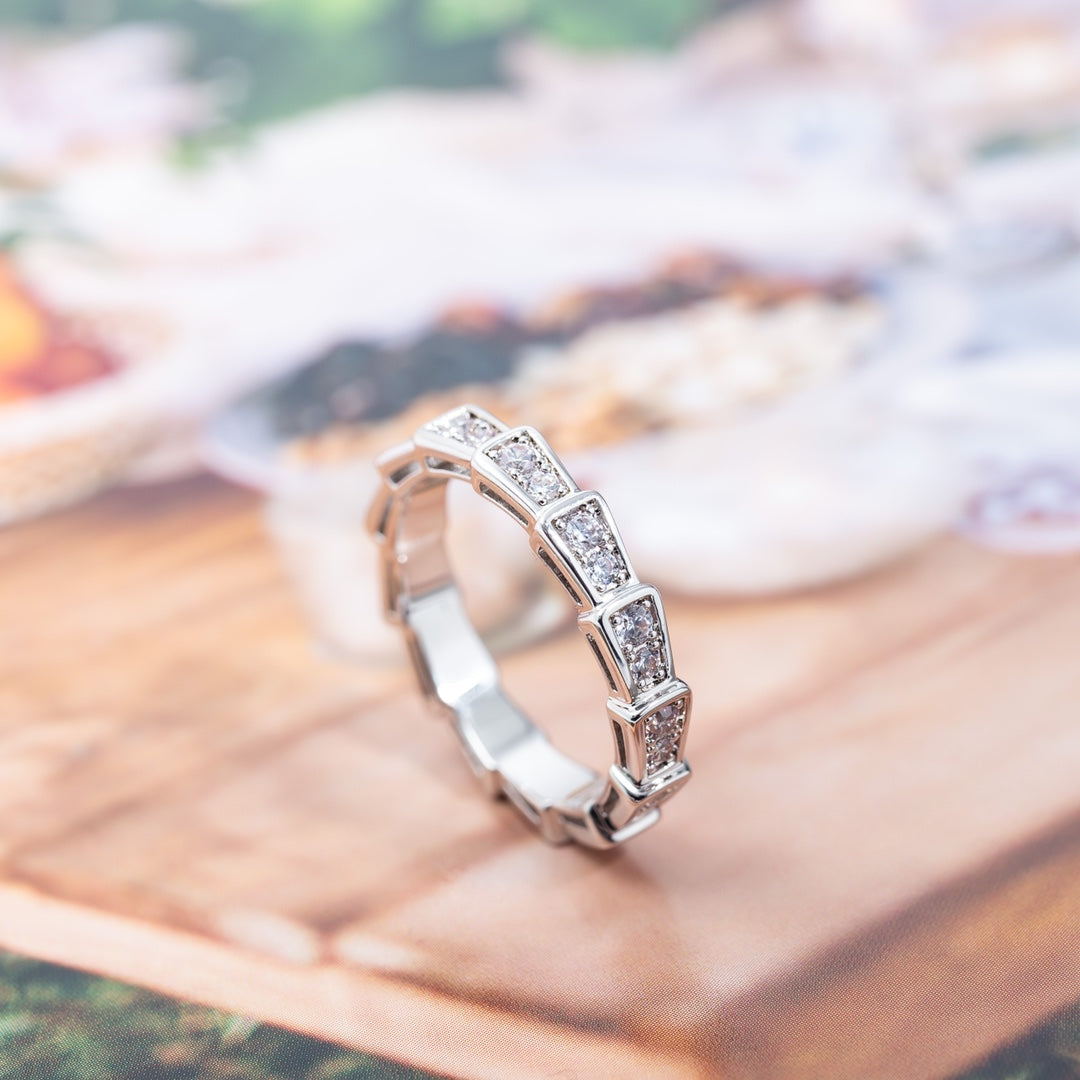 [✨Rose💎]SERPENTI RING SILVER DIAMOND PAVED 3MM
