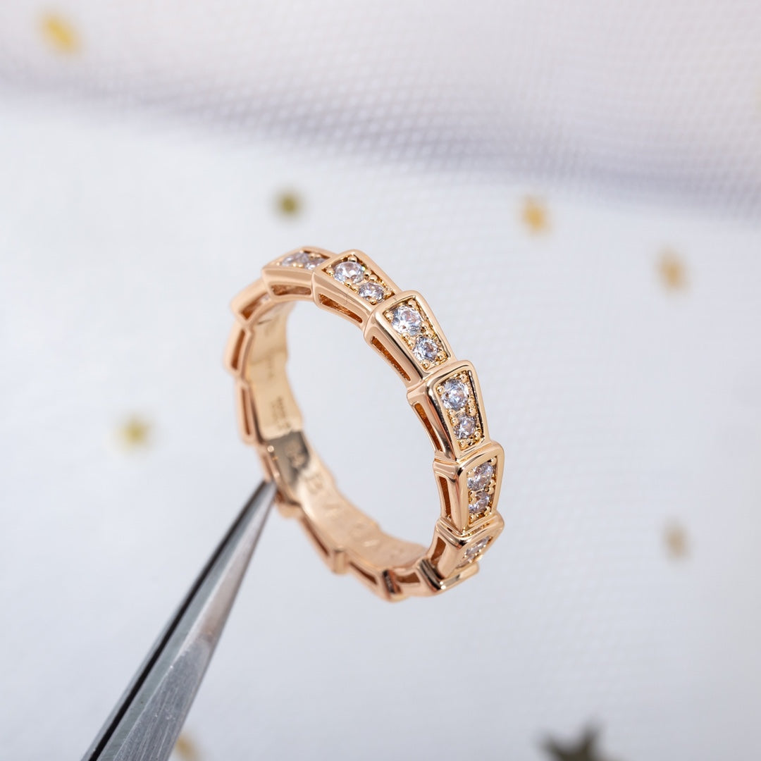 [✨Rose💎]SERPENTI RING PINK GOLD DIAMOND PAVED 3MM
