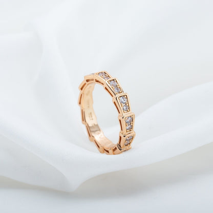 [✨Rose💎]SERPENTI RING PINK GOLD DIAMOND PAVED 3MM