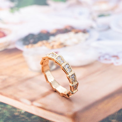 [✨Rose💎]SERPENTI RING PINK GOLD DIAMOND PAVED 3MM