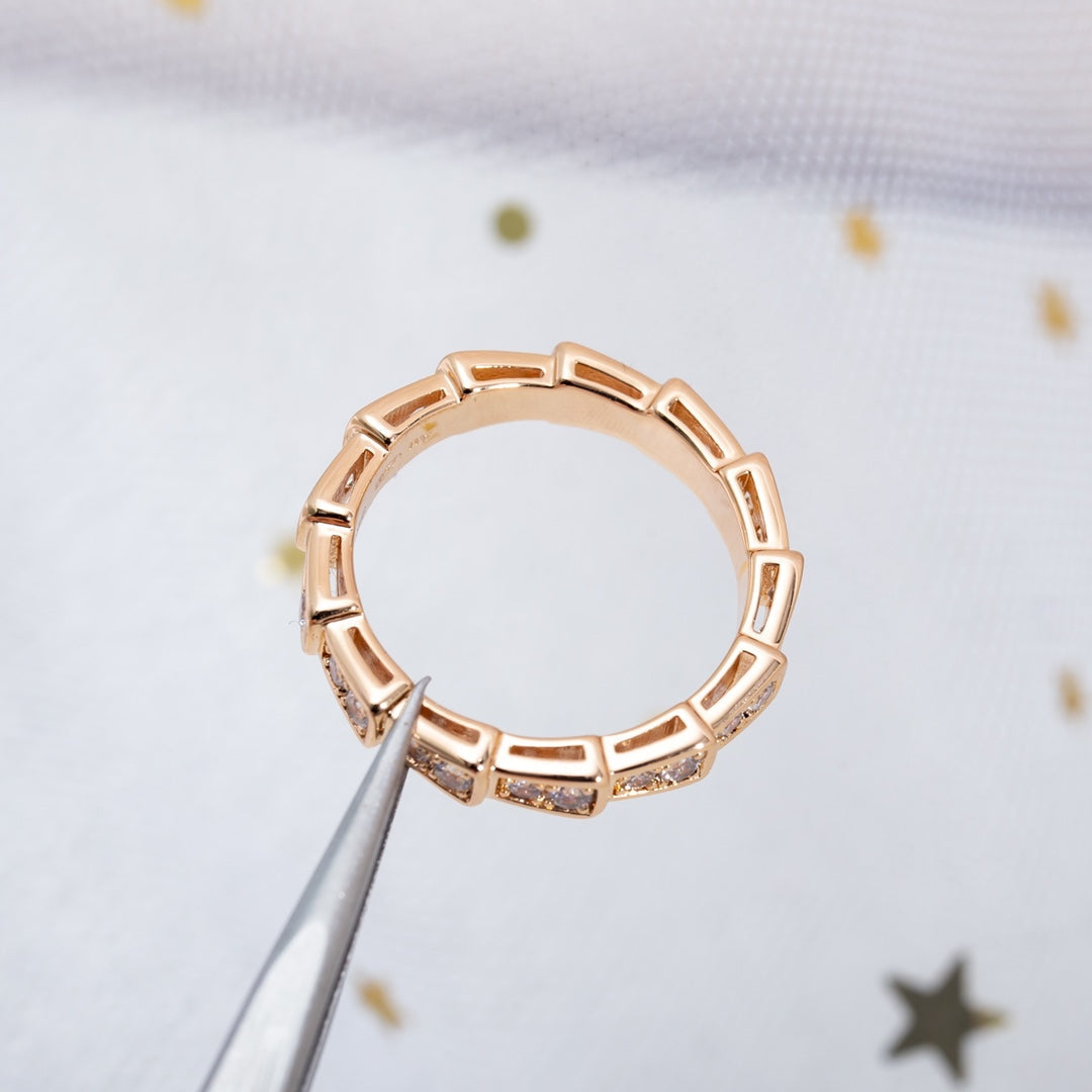 [✨Rose💎]SERPENTI RING PINK GOLD DIAMOND PAVED 3MM