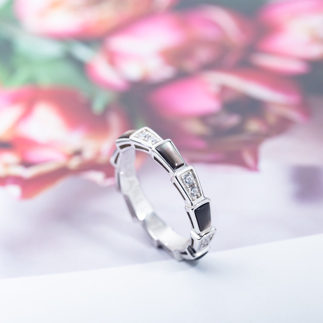 [✨Rose💎]SERPENTI RING SILVER  DIAMOND BLACK MOP 3MM
