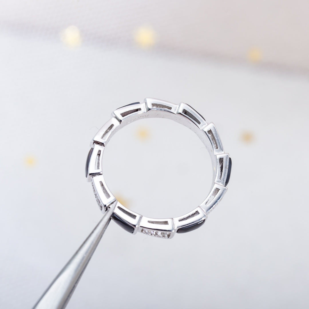 [✨Rose💎]SERPENTI RING SILVER  DIAMOND BLACK MOP 3MM