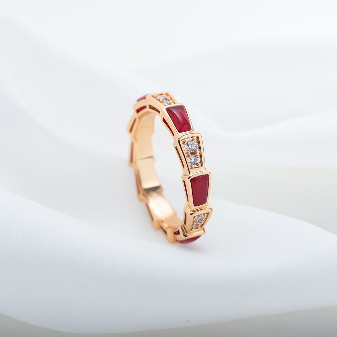 [✨Rose💎]SERPENTI RING PINK GOLD CARNELIAN DIAMOND 3MM