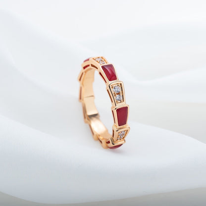 [✨Rose💎]SERPENTI RING PINK GOLD CARNELIAN DIAMOND 3MM