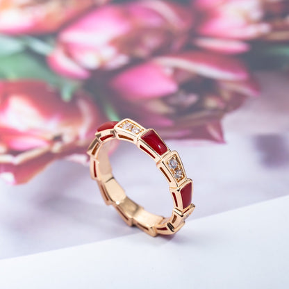 [✨Rose💎]SERPENTI RING PINK GOLD CARNELIAN DIAMOND 3MM