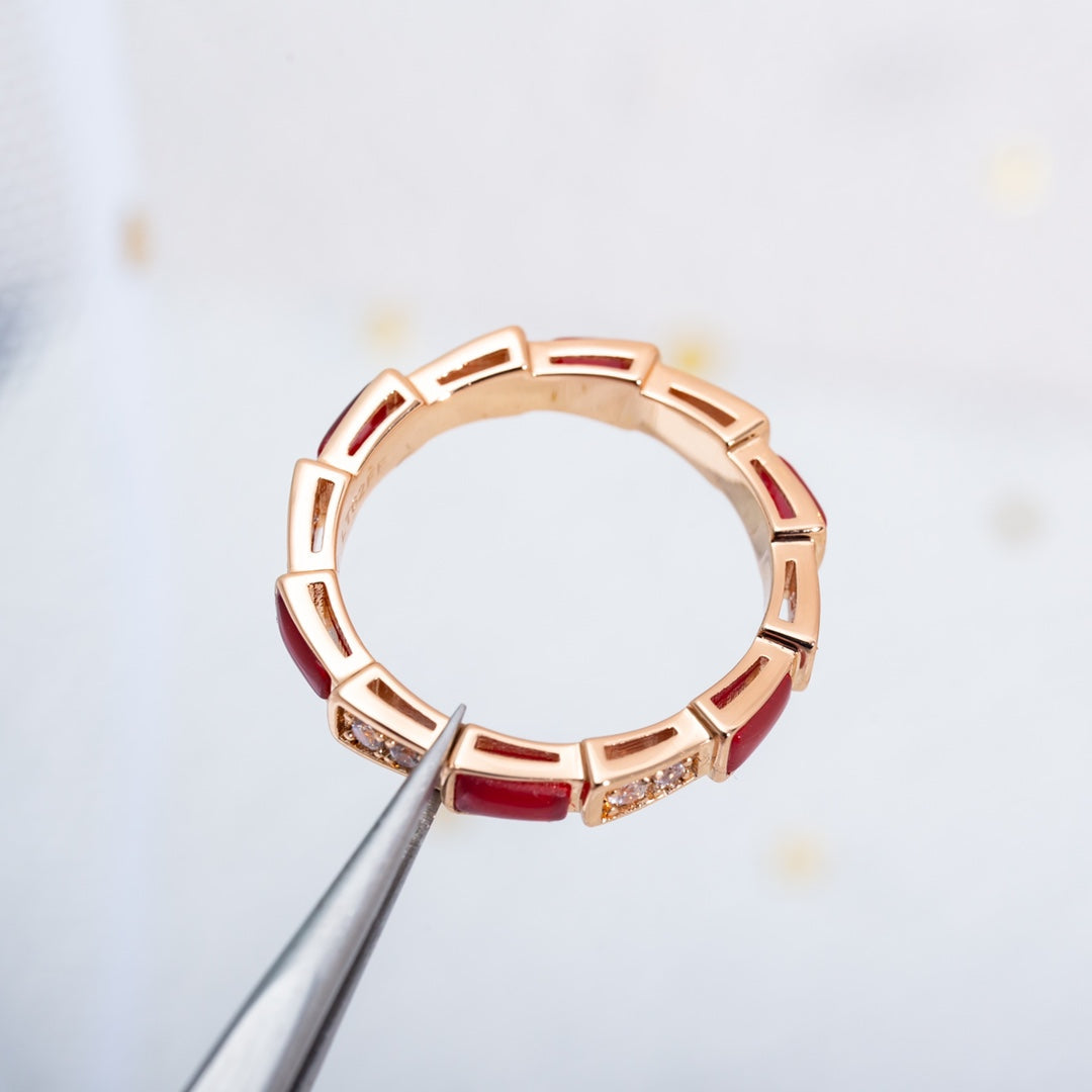 [✨Rose💎]SERPENTI RING PINK GOLD CARNELIAN DIAMOND 3MM