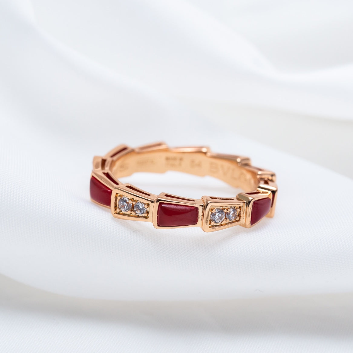 [✨Rose💎]SERPENTI RING PINK GOLD CARNELIAN DIAMOND 3MM
