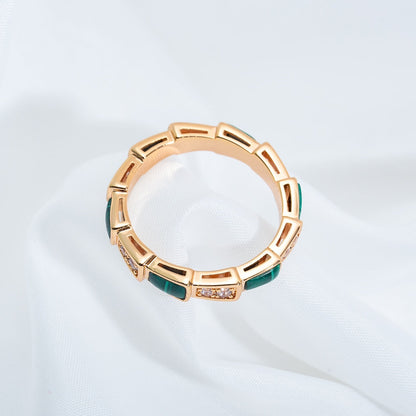 [✨Rose💎]SERPENTI RING PINK GOLD MALACHITE DIAMOND 3MM