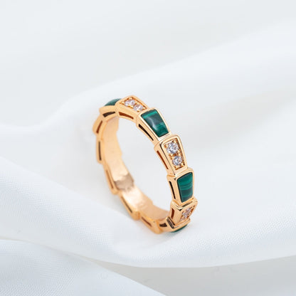 [✨Rose💎]SERPENTI RING PINK GOLD MALACHITE DIAMOND 3MM