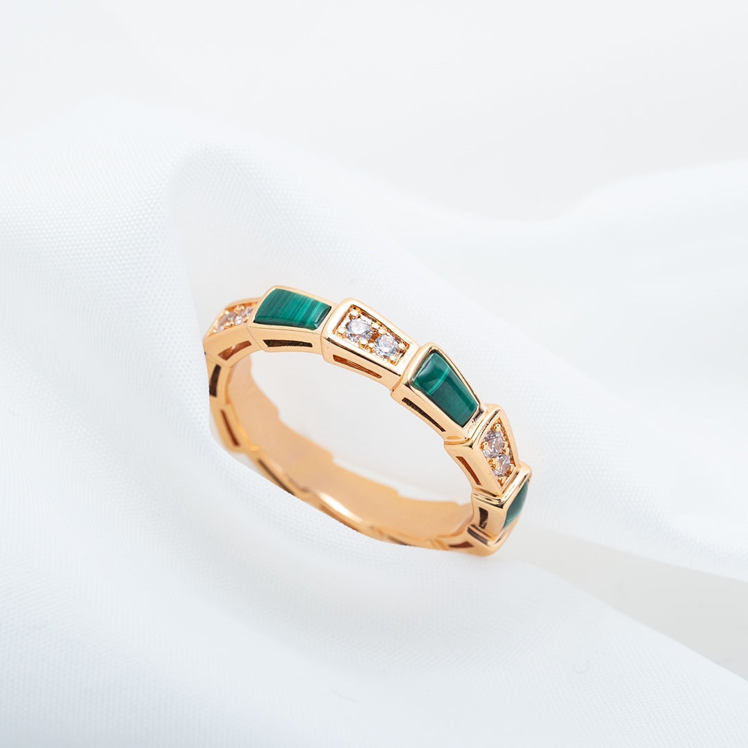 [✨Rose💎]SERPENTI RING PINK GOLD MALACHITE DIAMOND 3MM