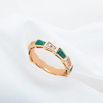 [✨Rose💎]SERPENTI RING PINK GOLD MALACHITE DIAMOND 3MM