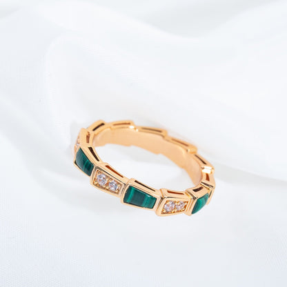 [✨Rose💎]SERPENTI RING PINK GOLD MALACHITE DIAMOND 3MM