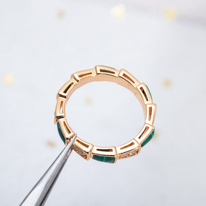 [✨Rose💎]SERPENTI RING PINK GOLD MALACHITE DIAMOND 3MM