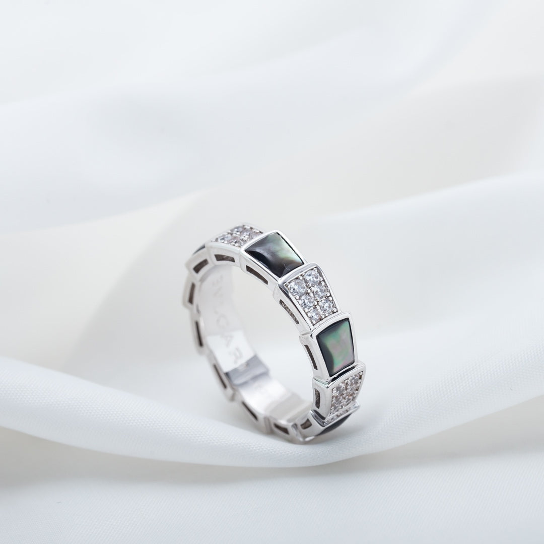 [✨Rose💎]SERPENTI RING SILVER DIAMOND BLACK MOP 4MM