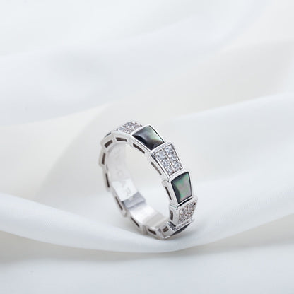 [✨Rose💎]SERPENTI RING SILVER DIAMOND BLACK MOP 4MM