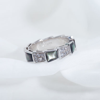 [✨Rose💎]SERPENTI RING SILVER DIAMOND BLACK MOP 4MM