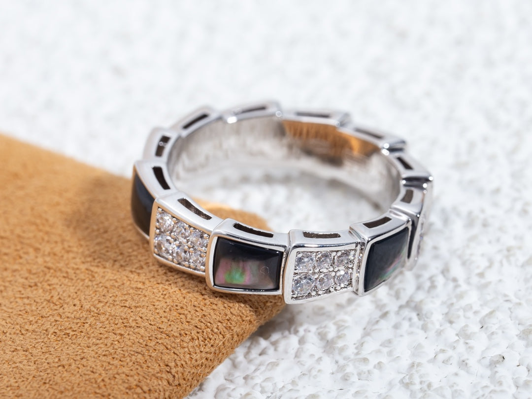 [✨Rose💎]SERPENTI RING SILVER DIAMOND BLACK MOP 4MM