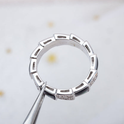 [✨Rose💎]SERPENTI RING SILVER DIAMOND BLACK MOP 4MM