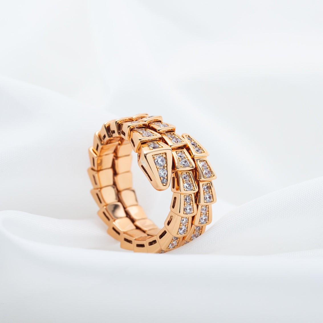 [✨Rose💎]SERPENTI RING PINK GOLD DIAMOND DOUBLE ROW