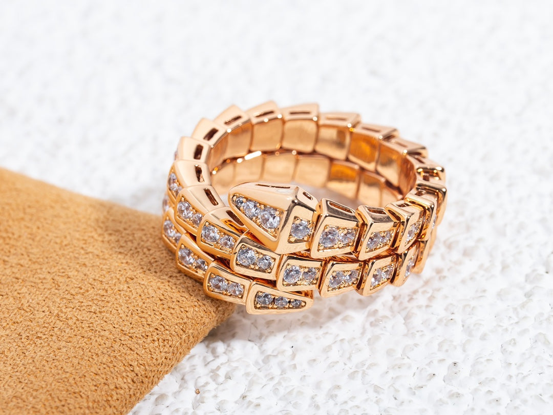 [✨Rose💎]SERPENTI RING PINK GOLD DIAMOND DOUBLE ROW