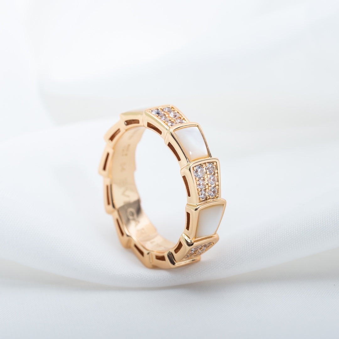 [✨Rose💎]SERPENTI RING PINK GOLD MOP DIAMOND PAVED 4MM