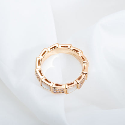 [✨Rose💎]SERPENTI RING PINK GOLD MOP DIAMOND PAVED 4MM