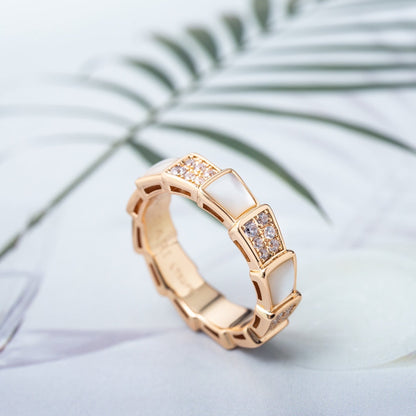 [✨Rose💎]SERPENTI RING PINK GOLD MOP DIAMOND PAVED 4MM