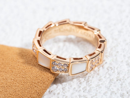 [✨Rose💎]SERPENTI RING PINK GOLD MOP DIAMOND PAVED 4MM