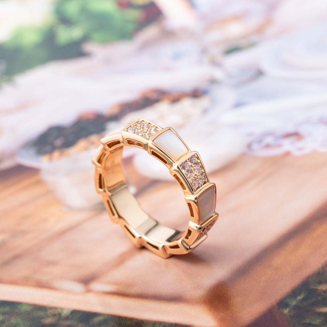 [✨Rose💎]SERPENTI RING PINK GOLD MOP DIAMOND PAVED 4MM