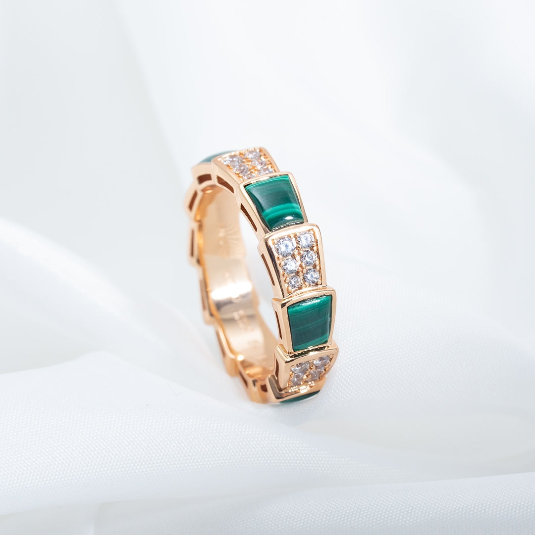 [✨Rose💎]SERPENTI RING PINK GOLD MALACHITE DIAMOND PAVED 4MM