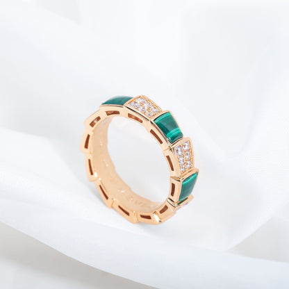 [✨Rose💎]SERPENTI RING PINK GOLD MALACHITE DIAMOND PAVED 4MM