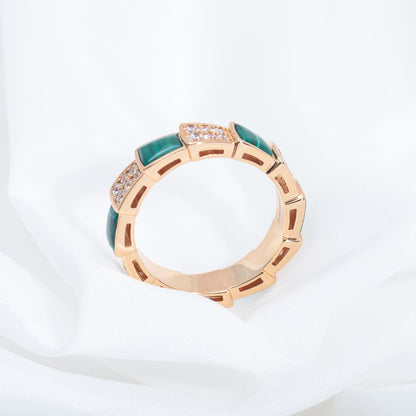 [✨Rose💎]SERPENTI RING PINK GOLD MALACHITE DIAMOND PAVED 4MM