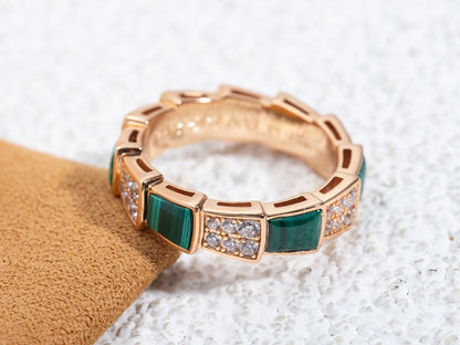 [✨Rose💎]SERPENTI RING PINK GOLD MALACHITE DIAMOND PAVED 4MM