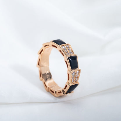 [✨Rose💎]SERPENTI RING PINK GOLD BLACK MOP DIAMOND PAVED 4MM