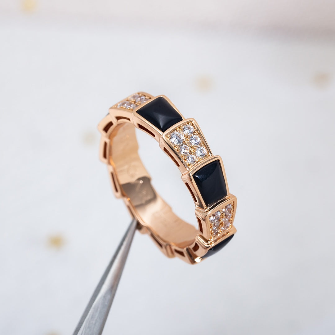 [✨Rose💎]SERPENTI RING PINK GOLD BLACK MOP DIAMOND PAVED 4MM